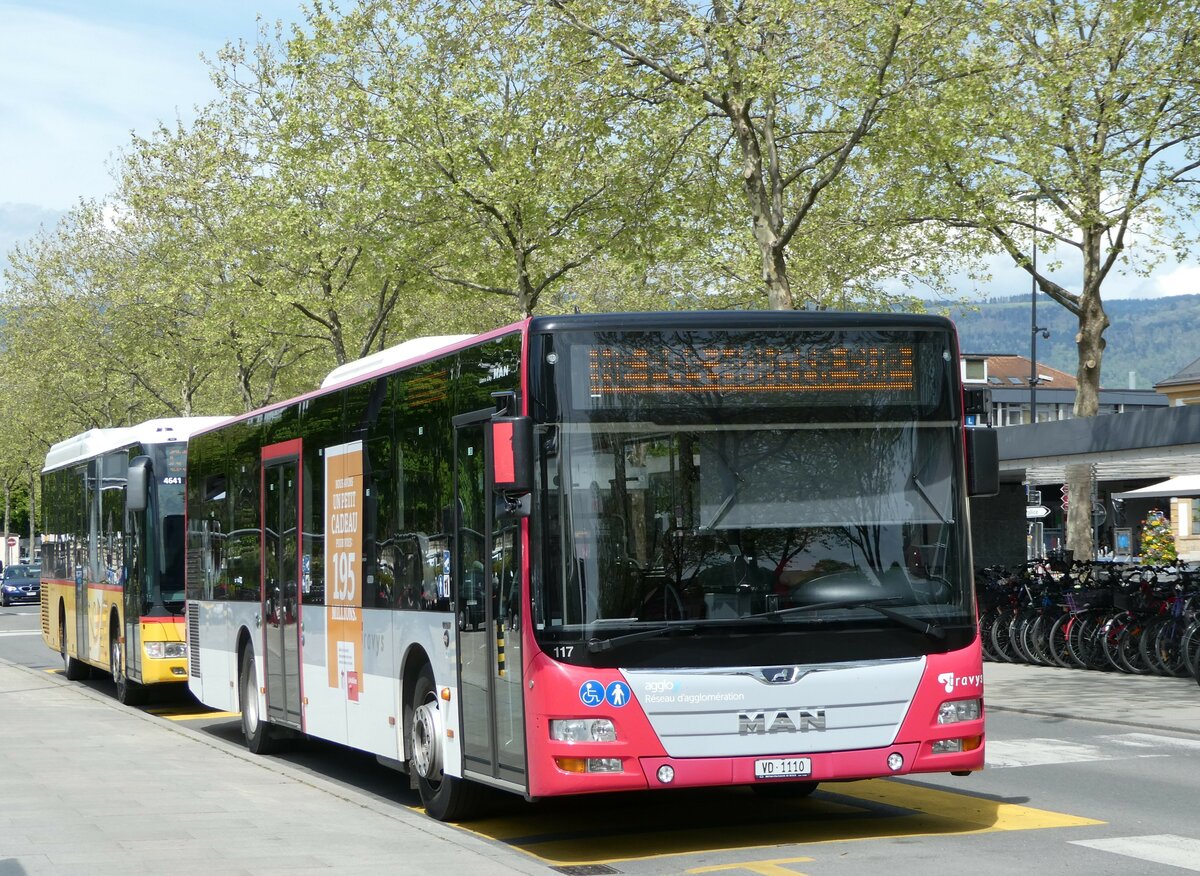 (249'631) - TRAVYS Yverdon - Nr. 117/VD 1110 - MAN am 5. Mai 2023 beim Bahnhof Yverdon