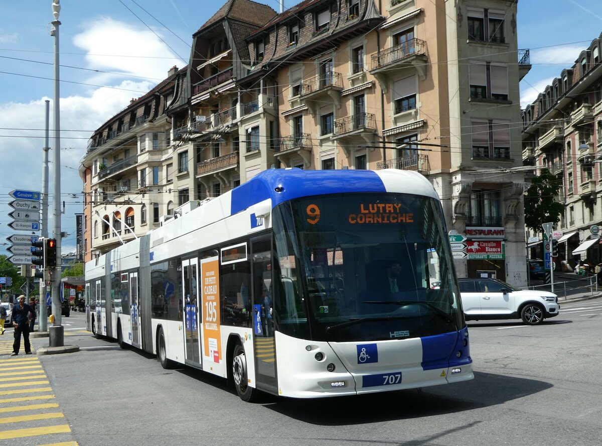 (249'667) - TL Lausanne - Nr. 707 - Hess/Hess Doppelgelenktrolleybus am 5. Mai 2023 in Lausanne, Chauderon