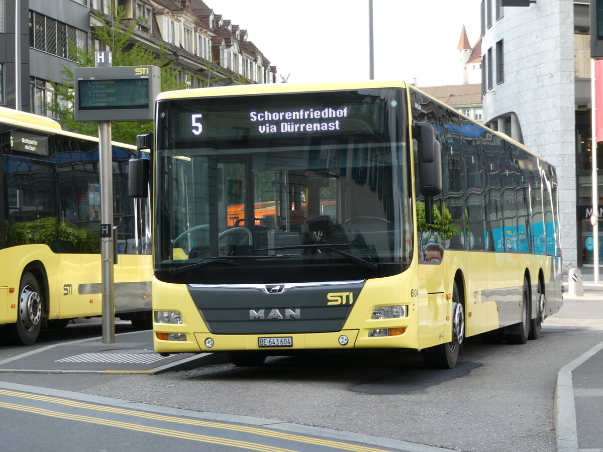 (249'694) - STI Thun - Nr. 604/BE 643'604 - MAN am 5. Mai 2023 beim Bahnhof Thun