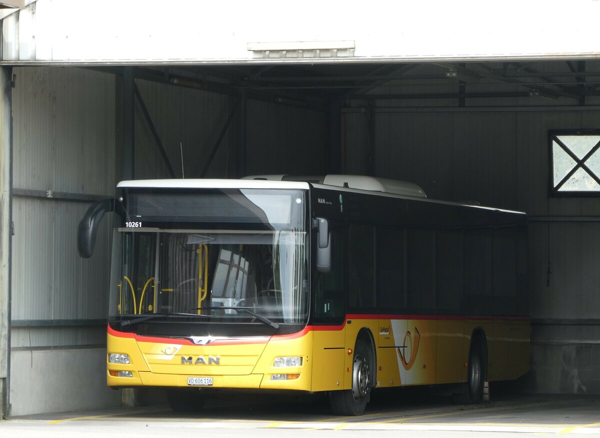 (250'201) - CarPostal Ouest - VD 606'116/PID 10'261 - MAN (ex JU 51'279; ex Nr. 13) am 18. Mai 2023 in Yverdon, Garage