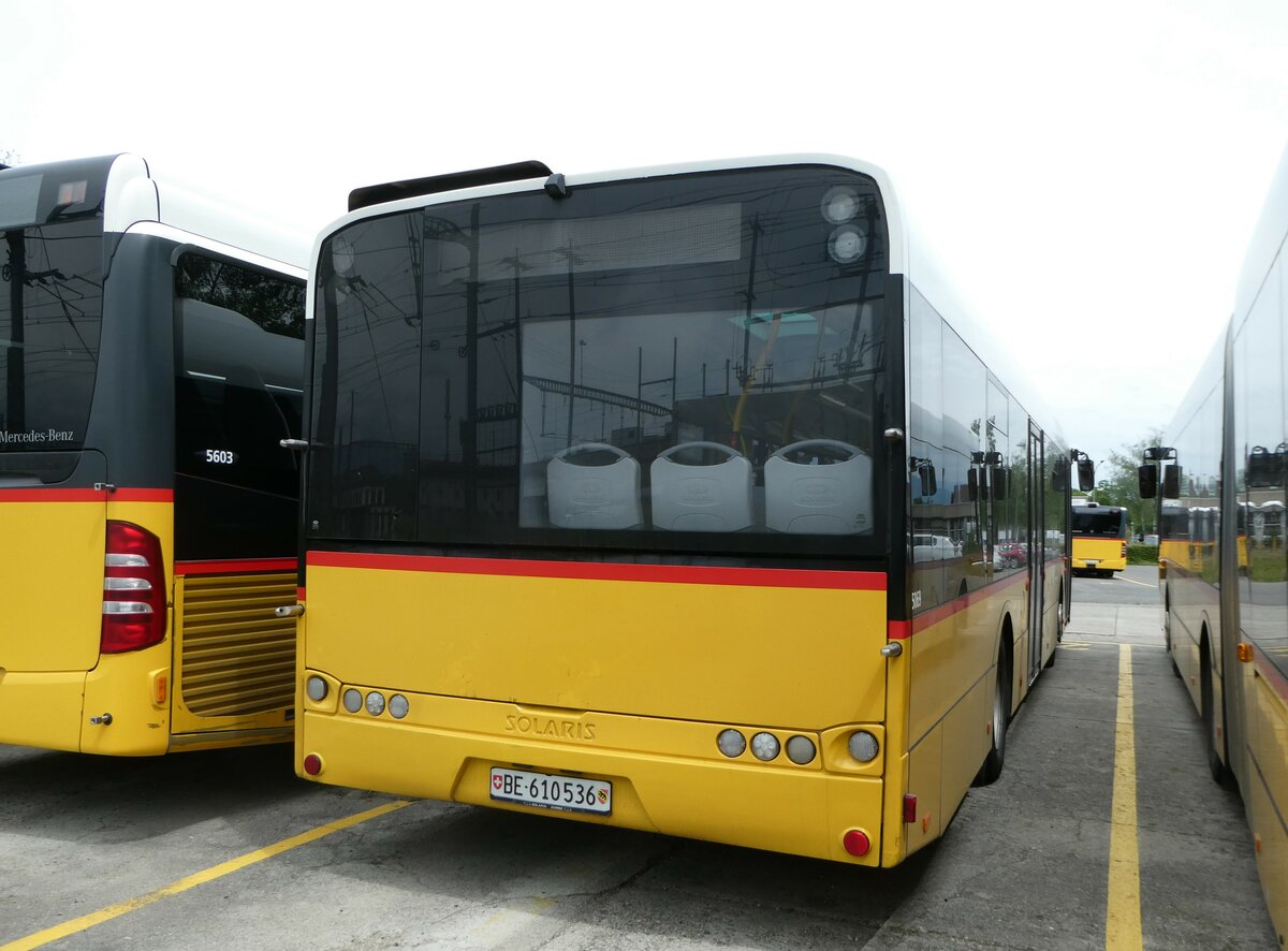 (250'202) - PostAuto Bern - BE 610'536/PID 5069 - Solaris am 18. Mai 2023 in Yverdon, Garage