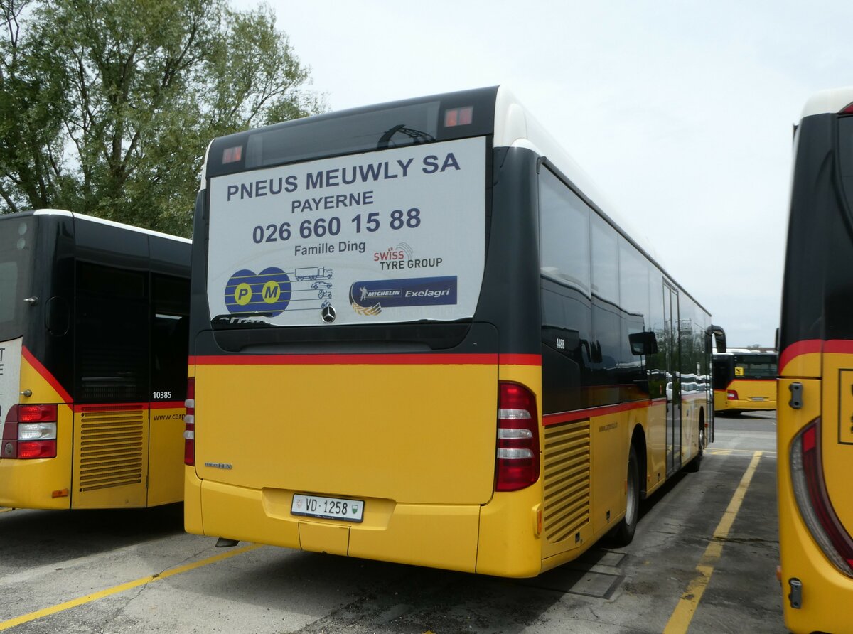 (250'203) - CarPostal Ouest - VD 1258/PID 4488 - Mercedes (ex TPB, Sdeilles) am 18. Mai 2023 in Yverdon, Garage