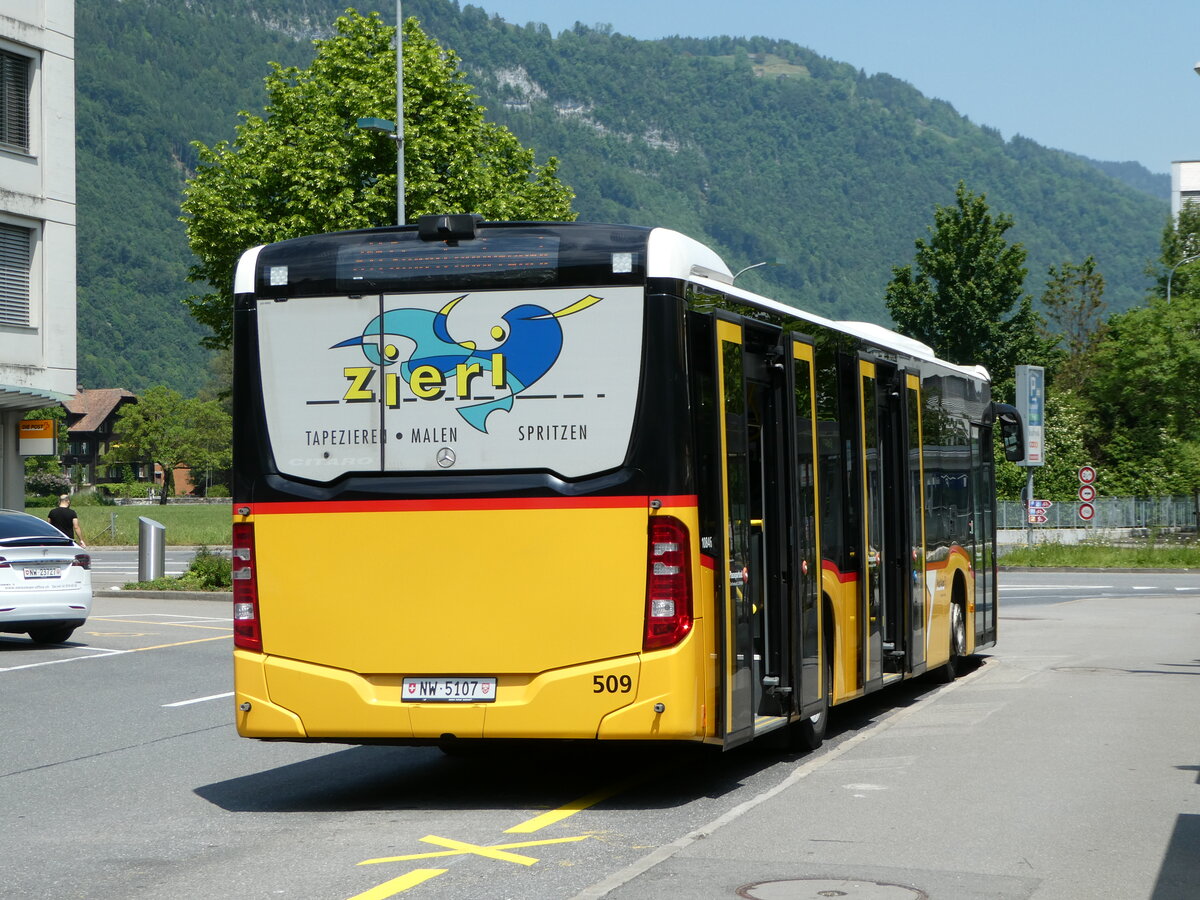 (250'875) - PostAuto Zentralschweiz - Nr. 509/NW 5107/PID 10'846 - Mercedes (ex Nr. 59; ex Nr. 12; ex Thepra, Stans Nr. 12) am 1. Juni 2023 beim Bahnhof Stans