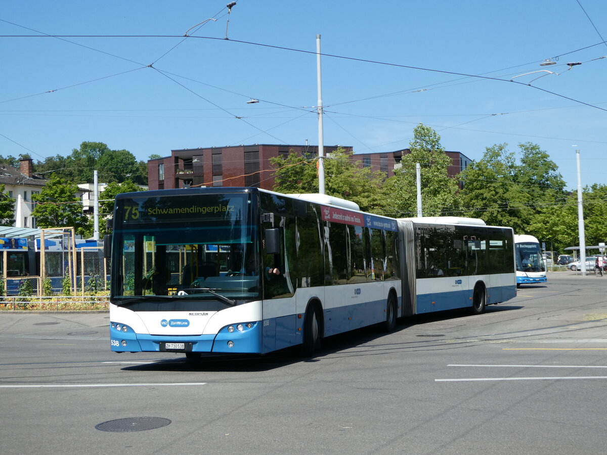 (251'416) - VBZ Zrich - Nr. 538/ZH 730'538 - Neoplan am 13. Juni 2023 in Zrich, Seebach