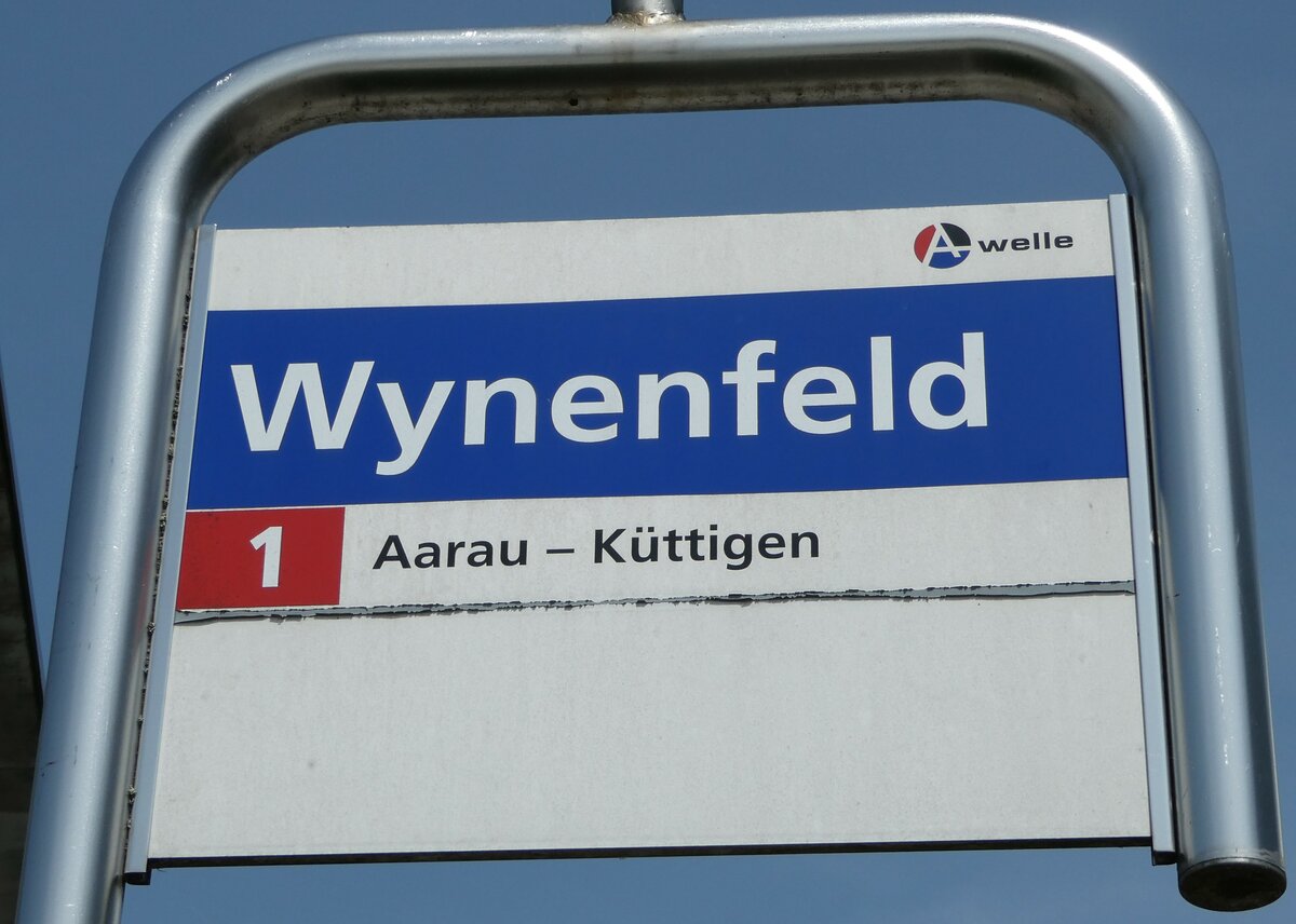 (251'825) - A-welle-Haltestellenschild - Buchs, Wynenfeld - am 20. Juni 2023