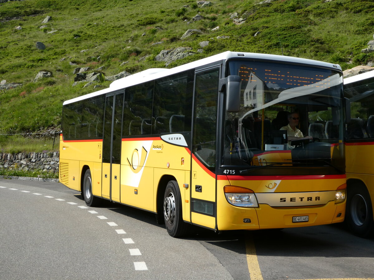 (252'579) - PostAuto Bern - BE 401'465/PID 4715 - Setra (ex AVG Meiringen Nr. 65) am 9. Juli 2023 in Susten, Steingletscher