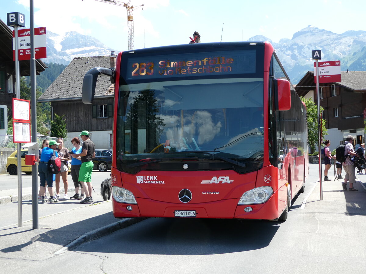 (252'635) - AFA Adelboden - Nr. 54/BE 611'056 - Mercedes am 11. Juli 2023 beim Bahnhof Lenk