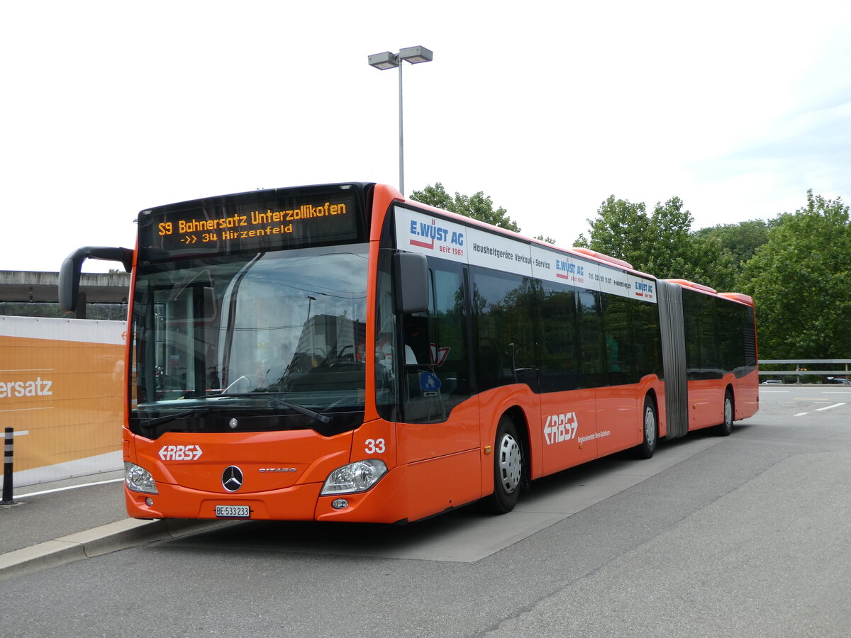 (252'760) - RBS Worblaufen - Nr. 33/BE 533'233 - Mercedes am 18. Juli 2023 beim Bahnhof Worblaufen