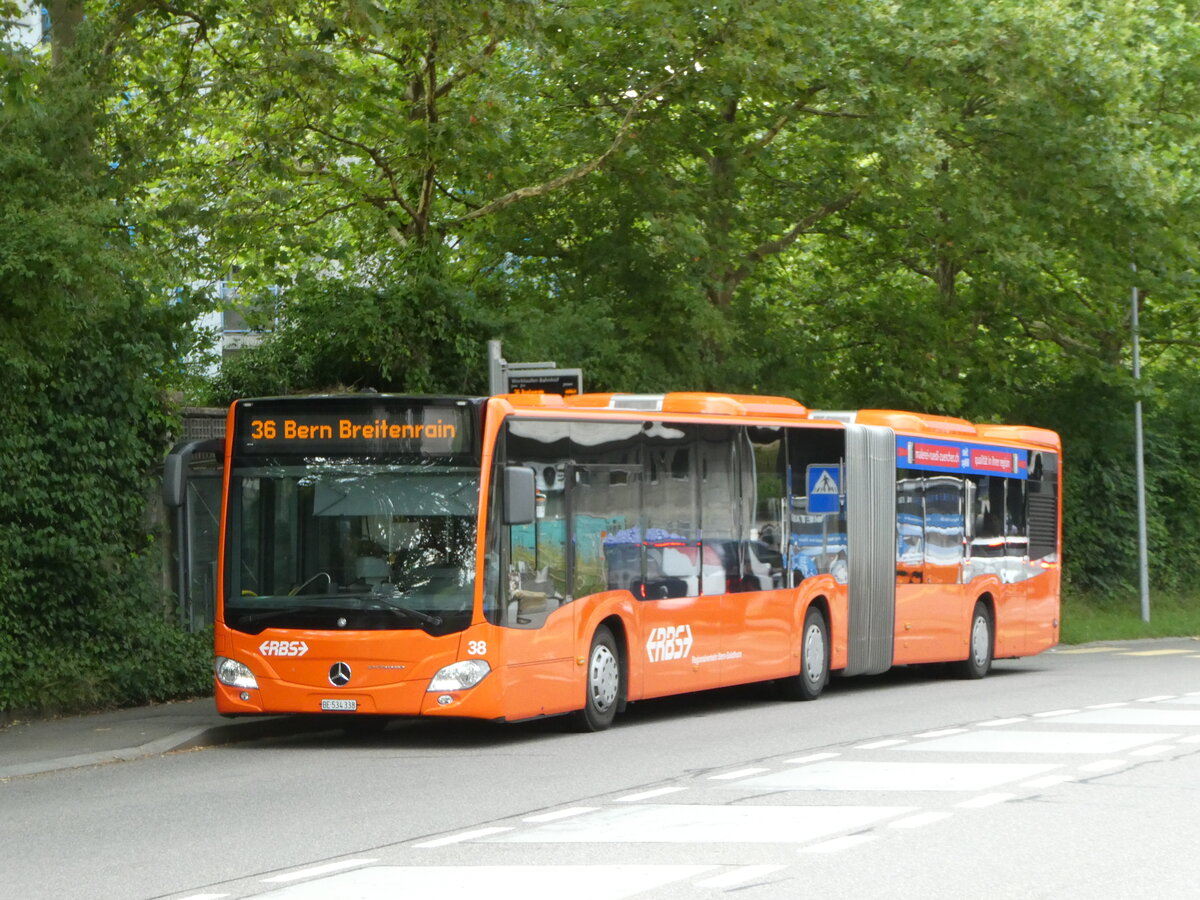 (252'766) - RBS Worblaufen - Nr. 38/BE 534'338 - Mercedes am 18. Juli 2023 beim Bahnhof Worblaufen