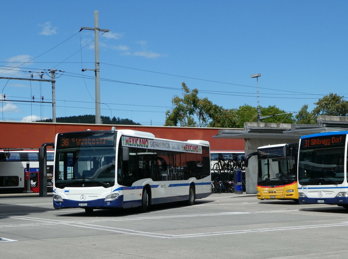 (253'347) - ZVB Zug - Nr. 111/ZG 88'111 - Mercedes am 3. August 2023 beim Bahnhof Baar