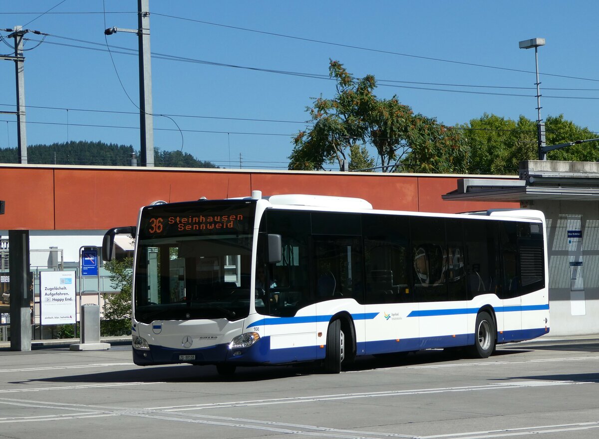 (253'598) - ZVB Zug - Nr. 108/ZG 88'108 - Mercedes am 11. August 2023 beim Bahnhof Baar