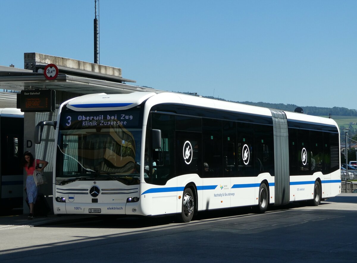 (253'600) - ZVB Zug - Nr. 8/ZG 88'008 - Mercedes am 11. August 2023 beim Bahnhof Baar