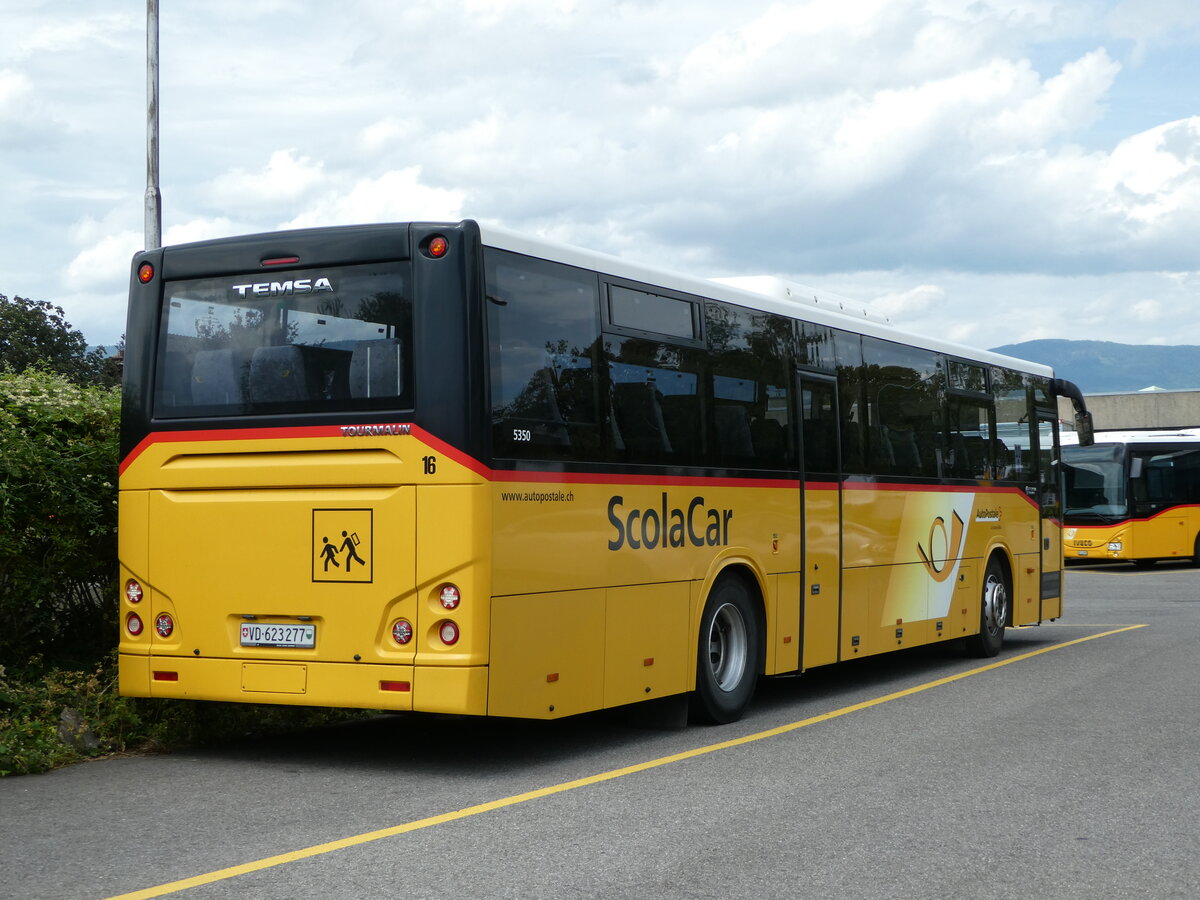 (253'743) - CarPostal Ouest - VD 623'277/PID 5350 - Temsa (ex ATV, Rivera Nr. 16; ex AutoPostale Ticino) am 12. August 2023 in Yverdon, Garage 