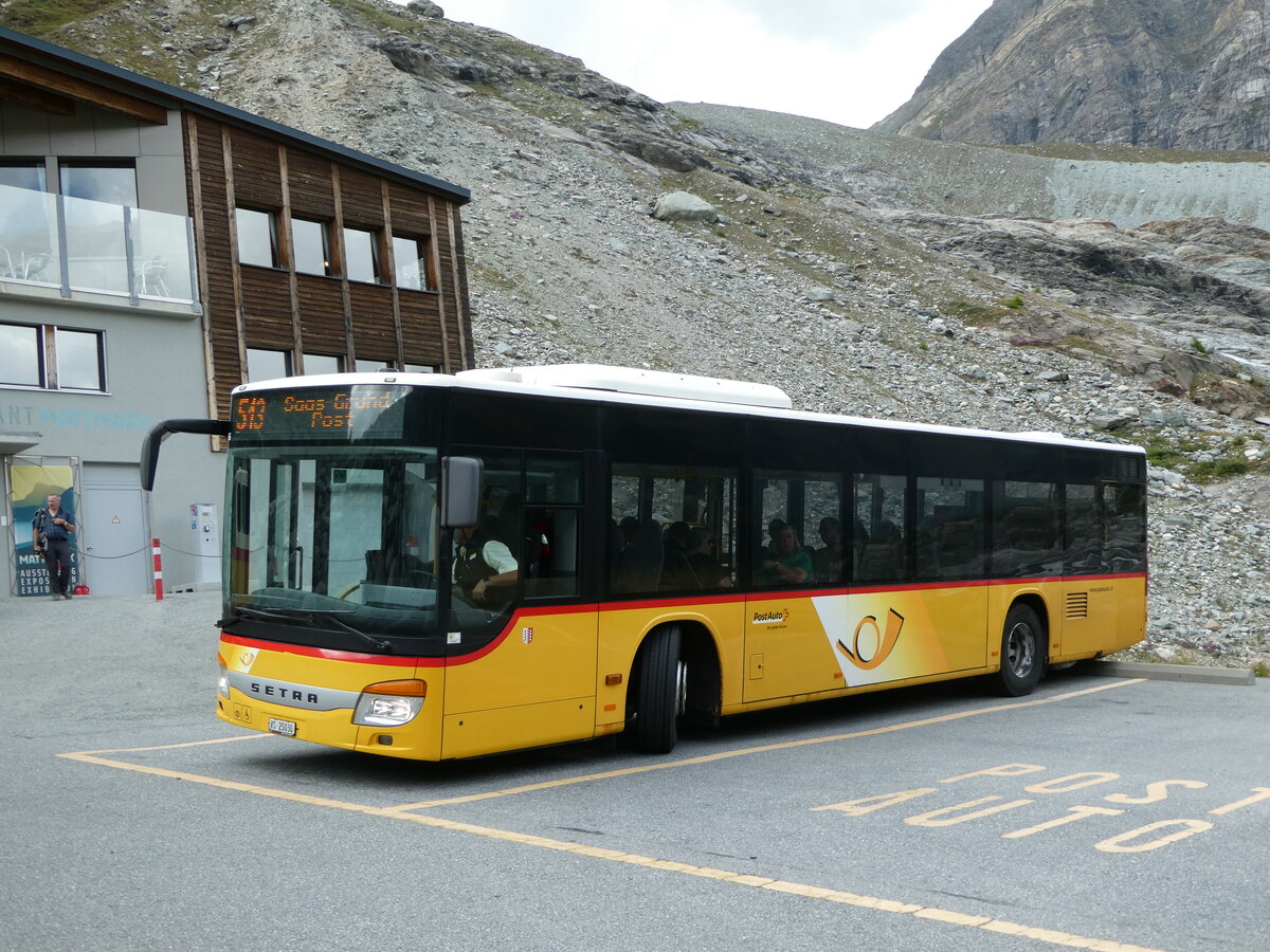 (253'857) - PostAuto Wallis - VS 25'030/PID 5156 - Setra (ex Anthamatten, Saas-Almagell) am 15. August 2023 beim Mattmark