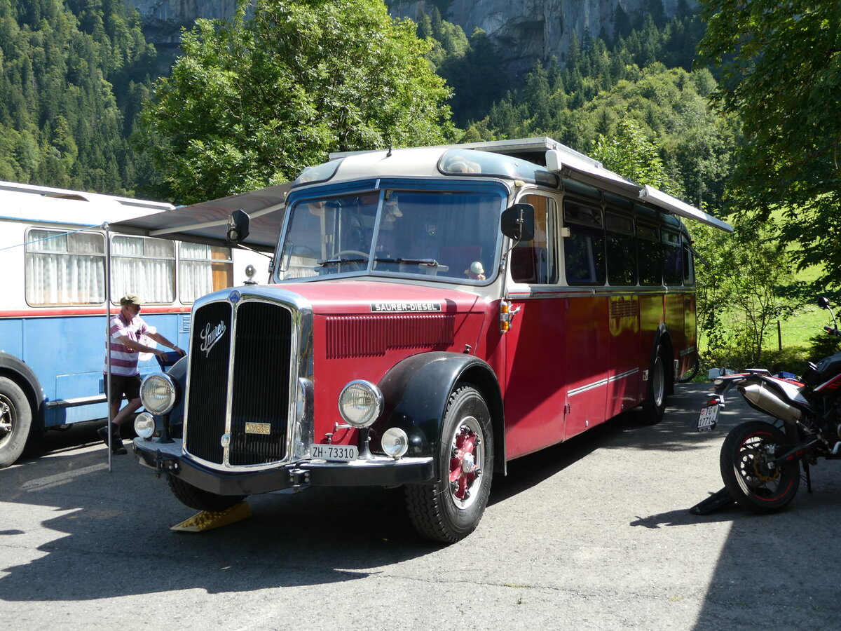 (253'946) - Morger, Horgenberg - ZH 73'310 - Saurer/Tscher (ex P 23'167; ex Casper, Lenzerheide) am 19. August 2023 in Hoch-Ybrig, Talstation Weglosen