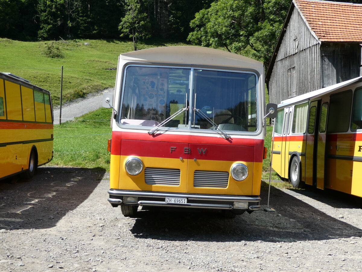 (254'042) - Trb, Oberrieden - Nr. 12/ZH 69'651 - FBW/R&J (ex Ryffel, Uster Nr. 12) am 19. August 2023 in Hoch-Ybrig, Talstation Weglosen