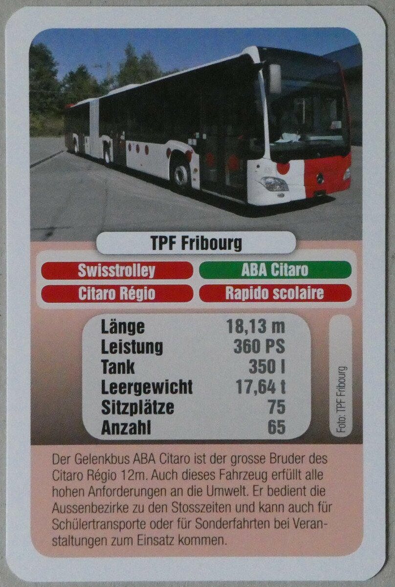 (254'262) - Quartett-Spielkarte mit ABA Citaro am 27. August 2023 in Thun