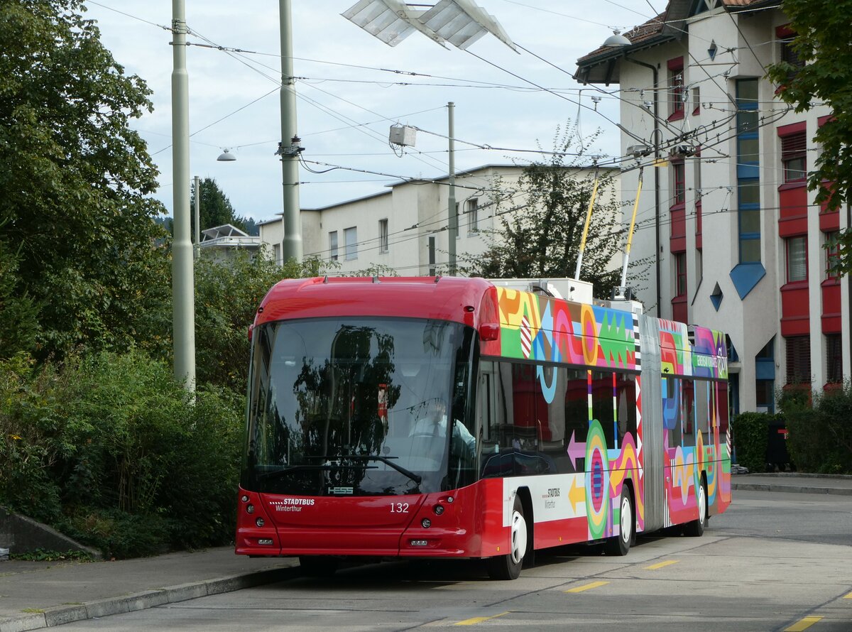 (255'165) - SW Winterthur - Nr. 132 - Hess/Hess Gelenktrolleybus am 13. September 2023 in Winterthur, Wlflingen