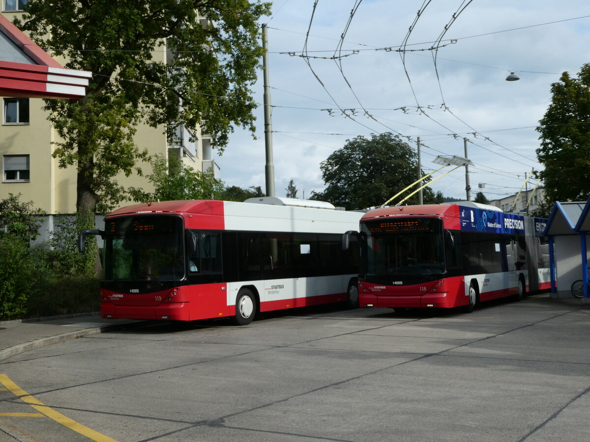 (255'172) - SW Winterthur - Nr. 119 + 118 - Hess/Hess Gelenktrolleybusse am 13. September 2023 in Winterthur, Wlflingen (Teilaufnahmen)