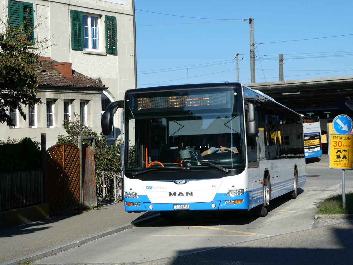 (255'627) - BOTG Amriswil - Nr. 407/TG 126'214 - MAN (ex Nr. 4) am 26. September 2023 beim Bahnhof Romanshorn