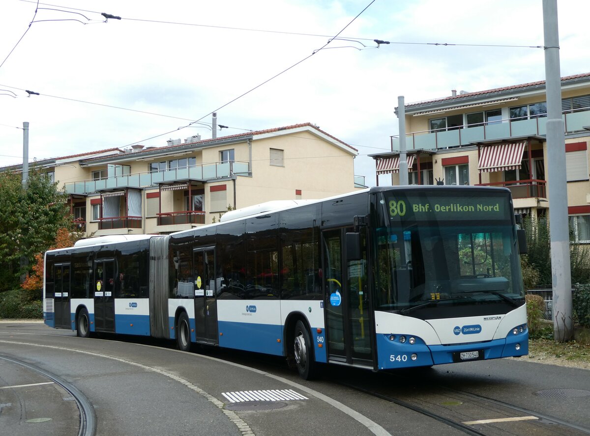 (256'277) - VBZ Zrich - Nr. 540/ZH 730'540 - Neoplan am 21. Oktober 2023 in Zrich, Albisrieden