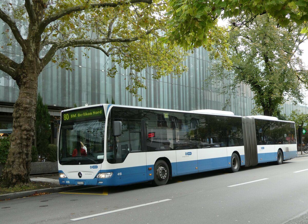 (256'283) - VBZ Zrich - Nr. 418/ZH 745'418 - Mercedes am 21. Oktober 2023 in Zrich, Lindenplatz