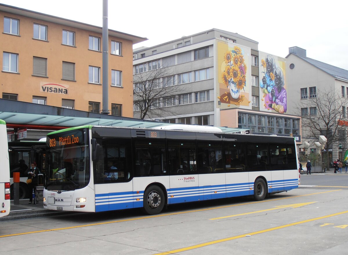 (257'643) - StadtBUS, Frauenfeld - Nr. 914/SG 482'210 - MAN (ex RTB Altsttten Nr. 914; ex PostBus/A BD 15'358) am 15. Dezember 2023 beim Bahnhof Frauenfeld