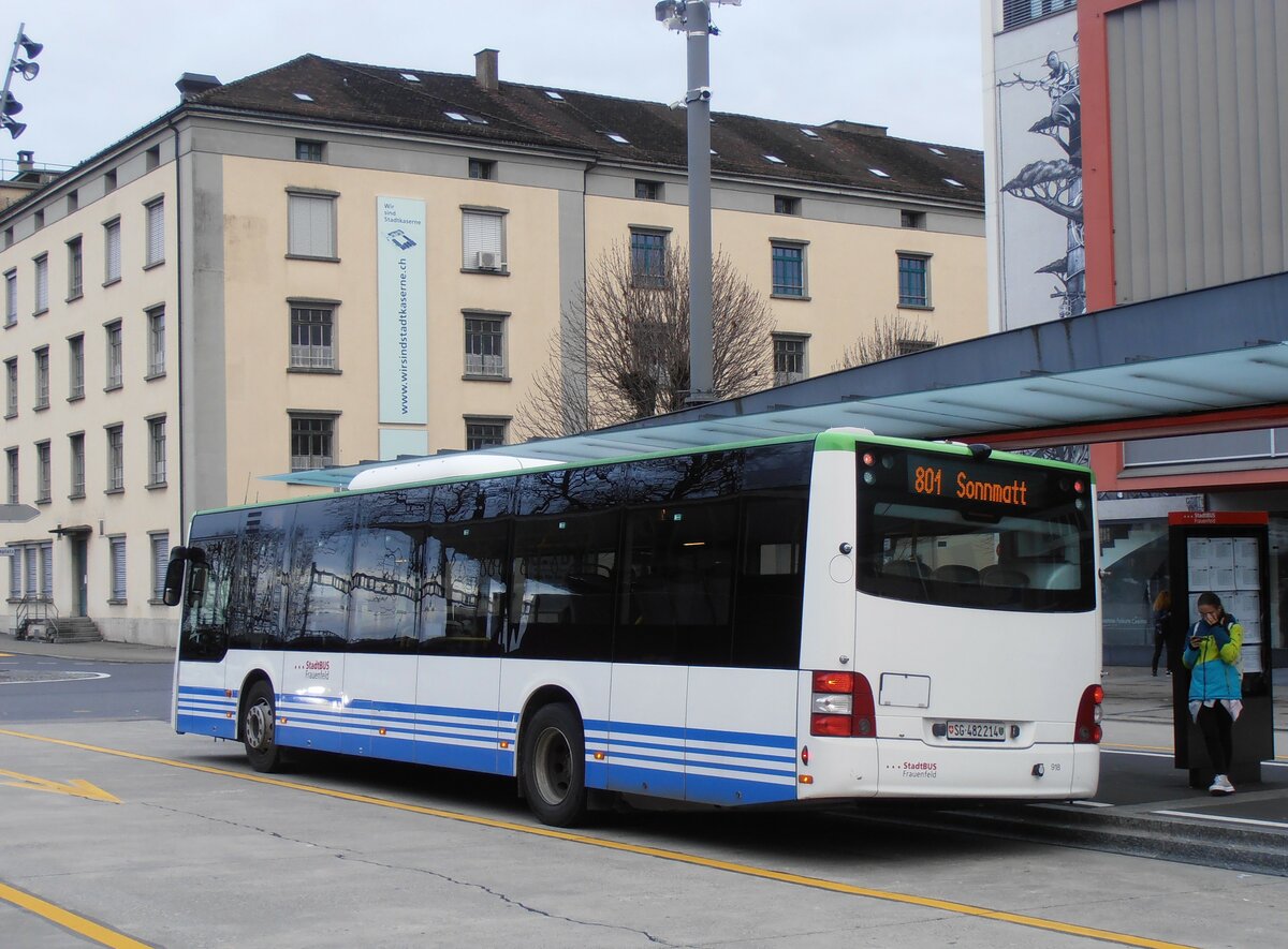 (257'662) - StadtBUS, Frauenfeld - Nr. 918/SG 482'214 - MAN (ex RTB Altsttten Nr. 918; ex PostBus/A BD 15'338) am 15. Dezember 2023 beim Bahnhof Frauenfeld