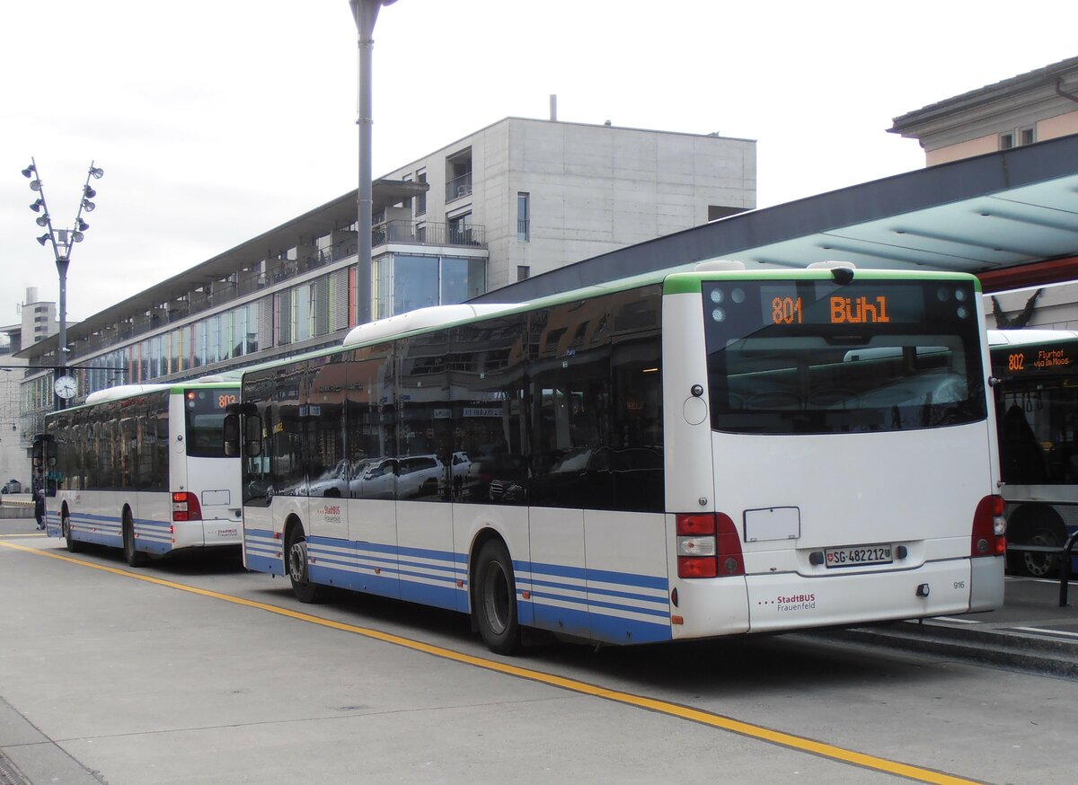 (257'664) - StadtBUS, Frauenfeld - Nr. 916/SG 482'212 - MAN (ex RTB Altsttten Nr. 916; ex PostBus/A BD 15'337) am 15. Dezember 2023 beim Bahnhof Frauenfeld