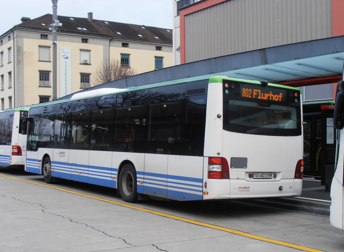 (257'666) - StadtBUS, Frauenfeld - Nr. 919/SG 482'215 - MAN (ex RTB Altsttten Nr. 919; ex PostBus/A BD 15'352) am 15. Dezember 2023 beim Bahnhof Frauenfeld