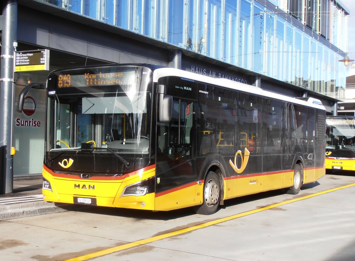 (258'117) - PostAuto Ostschweiz - TG 129'117/PID 11'907 - MAN am 4. Januar 2024 beim Bahnhof Frauenfeld