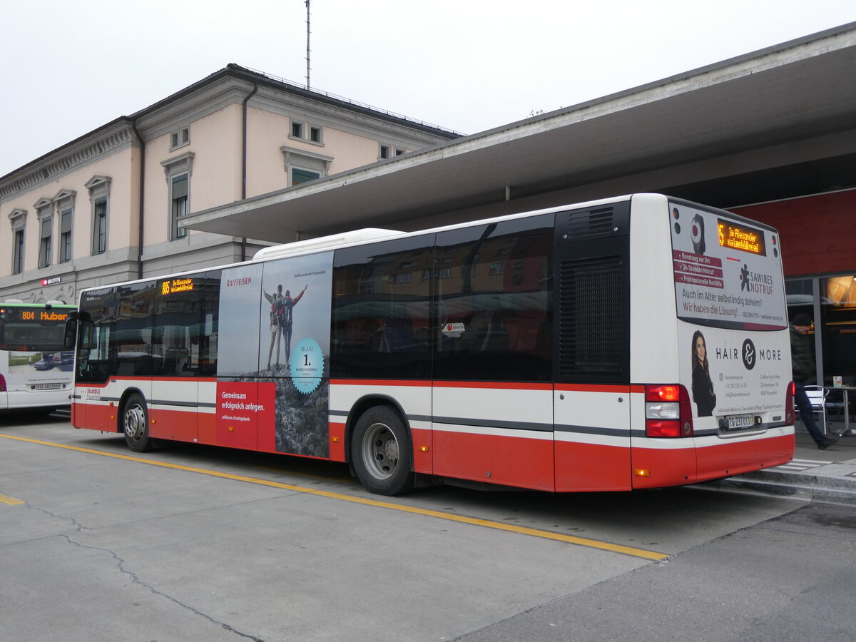 (258'529) - StadtBUS, Frauenfeld - Nr. 711/TG 237'011 (ex PostAuto Ostschweiz PID 10'103) - MAN am 9. Januar 2024 beim Bahnhof Frauenfeld