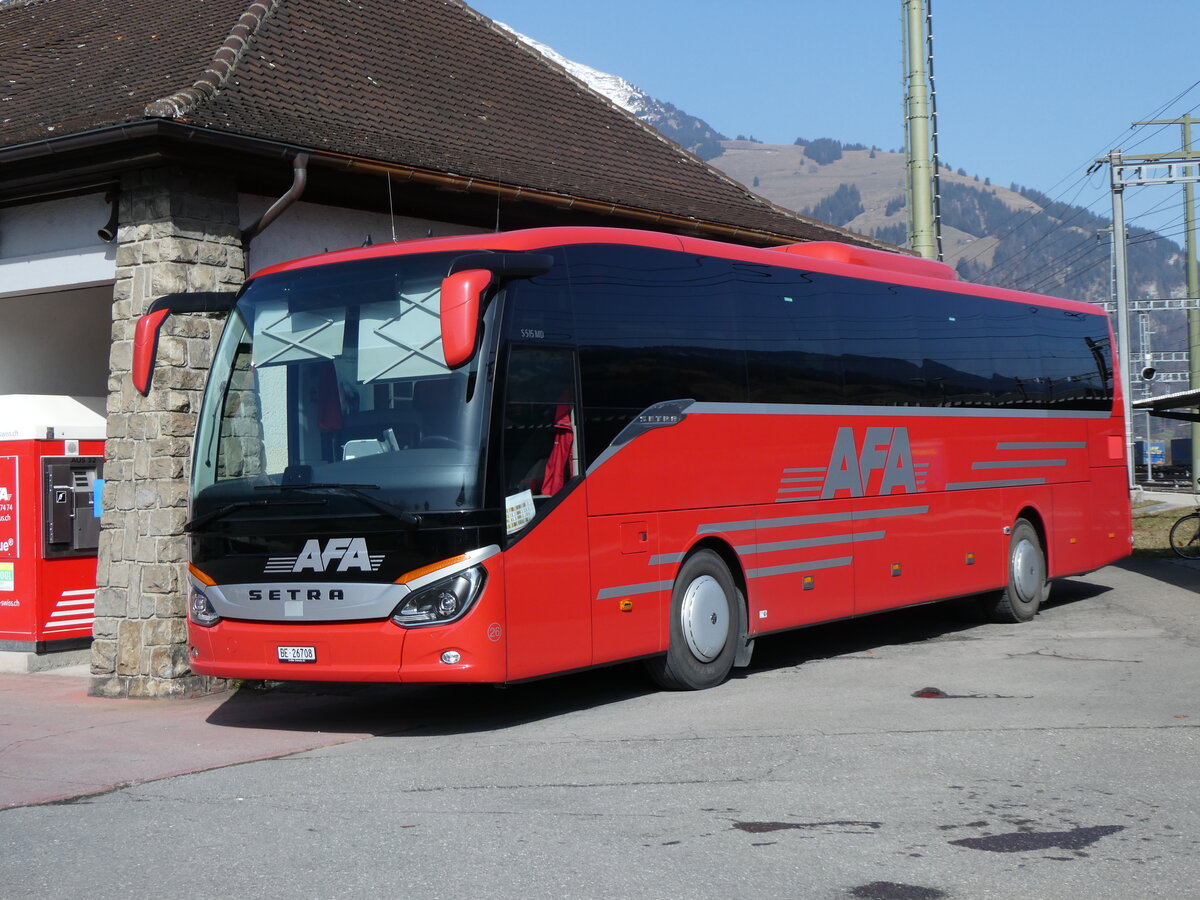 (259'812) - AFA Adelboden - Nr. 26/BE 26'708 - Setra am 29. Februar 2024 beim Bahnhof Frutigen