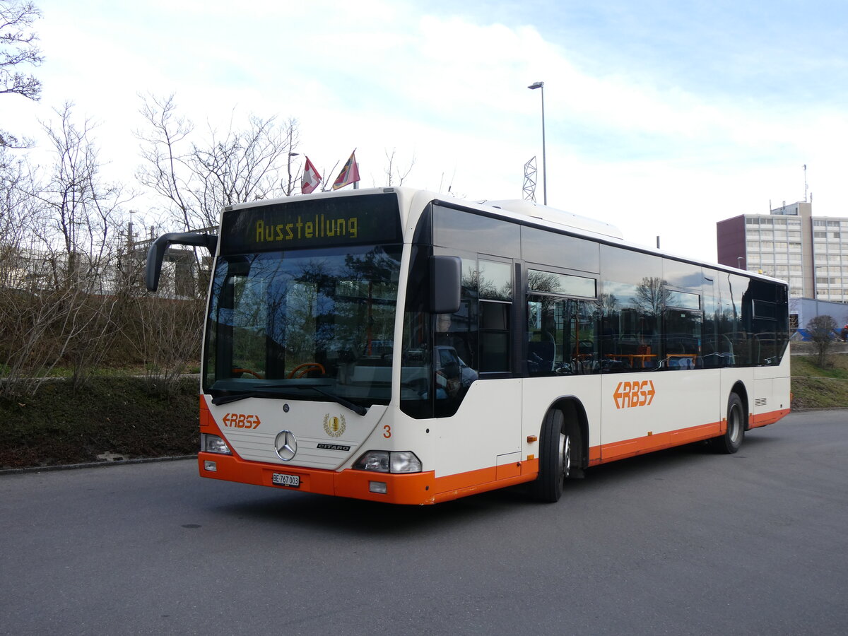 (260'091) - RBS Worblaufen - Nr. 3/BE 767'003 - Mercedes am 3. Mrz 2024 in Worblaufen, Garage (mit Zielanzeige: Ausstellung)