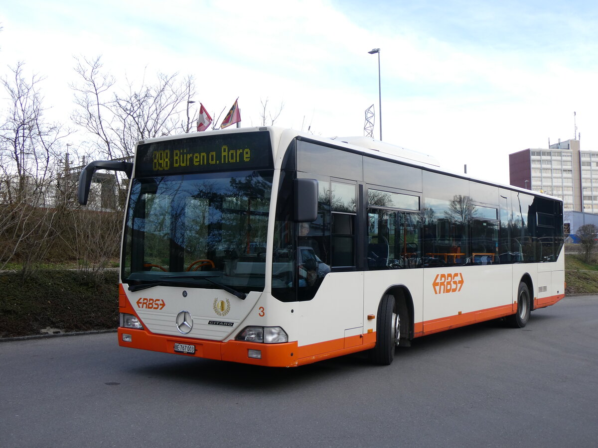 (260'099) - RBS Worblaufen - Nr. 3/BE 767'003 - Mercedes am 3. Mrz 2024 in Worblaufen, Garage (mit Zielanzeige: 898 Bren a. Aare)