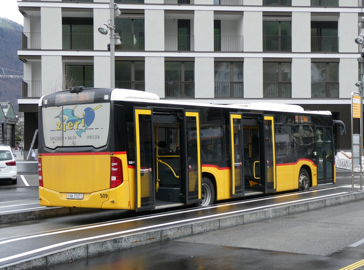 (260'308) - PostAuto Zentralschweiz - Nr. 509/NW 5107/PID 10'846 - Mercedes (ex Nr. 59; ex Nr. 12; ex Thepra, Stans Nr. 12) am 12. Mrz 2024 beim Bahnhof Stans