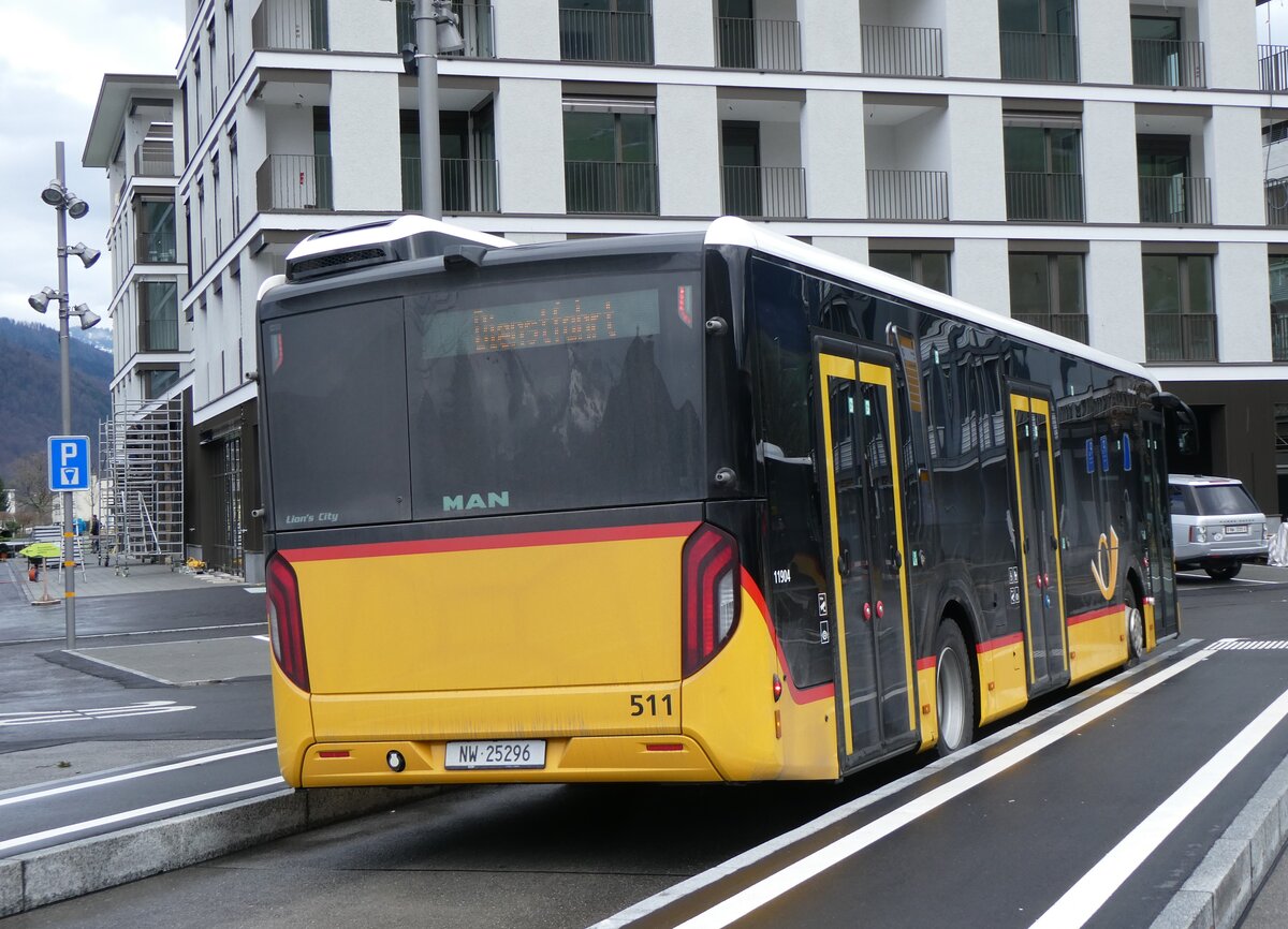 (260'321) - PostAuto Zentralschweiz - Nr. 511/NW 25'296/PID 11'904 - MAN am 12. Mrz 2024 beim Bahnhof Stans