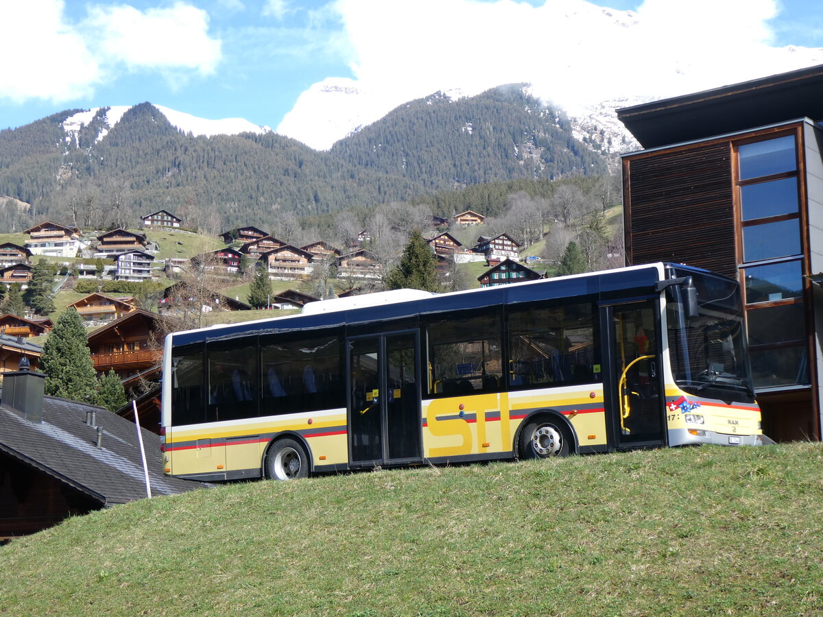 (260'464) - GrindelwaldBus, Grindelwald - Nr. 17/BE 72'444 - MAN/Gppel (ex STI Thun Nr. 133) am 19. Mrz 2024 in Grindelwald, Garage