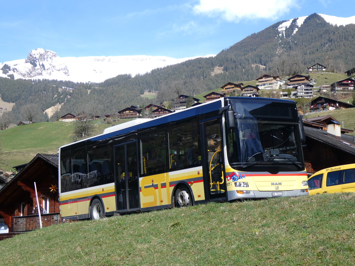 (260'465) - GrindelwaldBus, Grindelwald - Nr. 17/BE 72'444 - MAN/Gppel (ex STI Thun Nr. 133) am 19. Mrz 2024 in Grindelwald, Garage