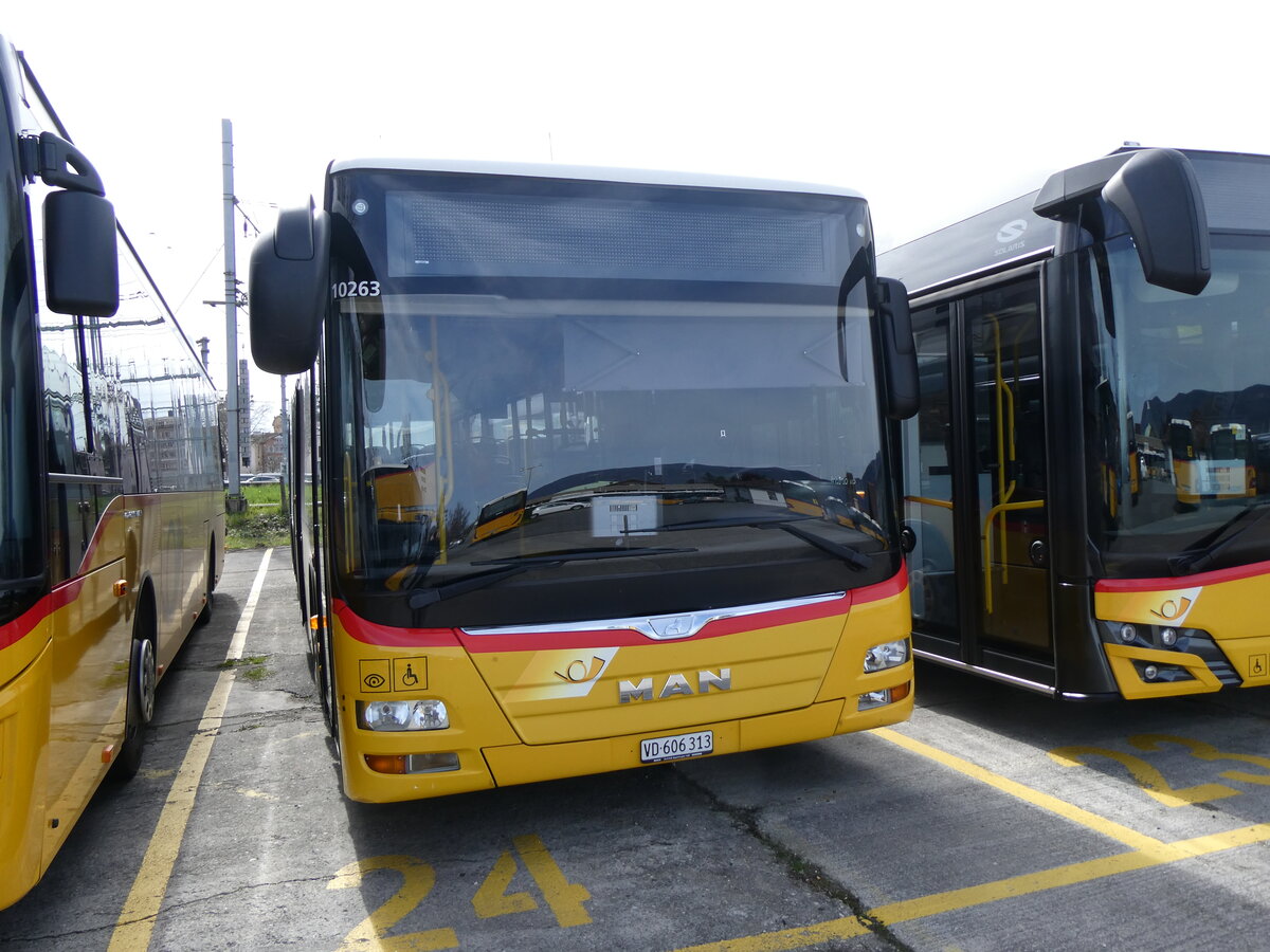 (260'812) - CarPostal Ouest - VD 606'313/PID 10'263 - MAN (ex JU 51'293; ex Nr. 59) am 29. Mrz 2024 in Yverdon, Garage 