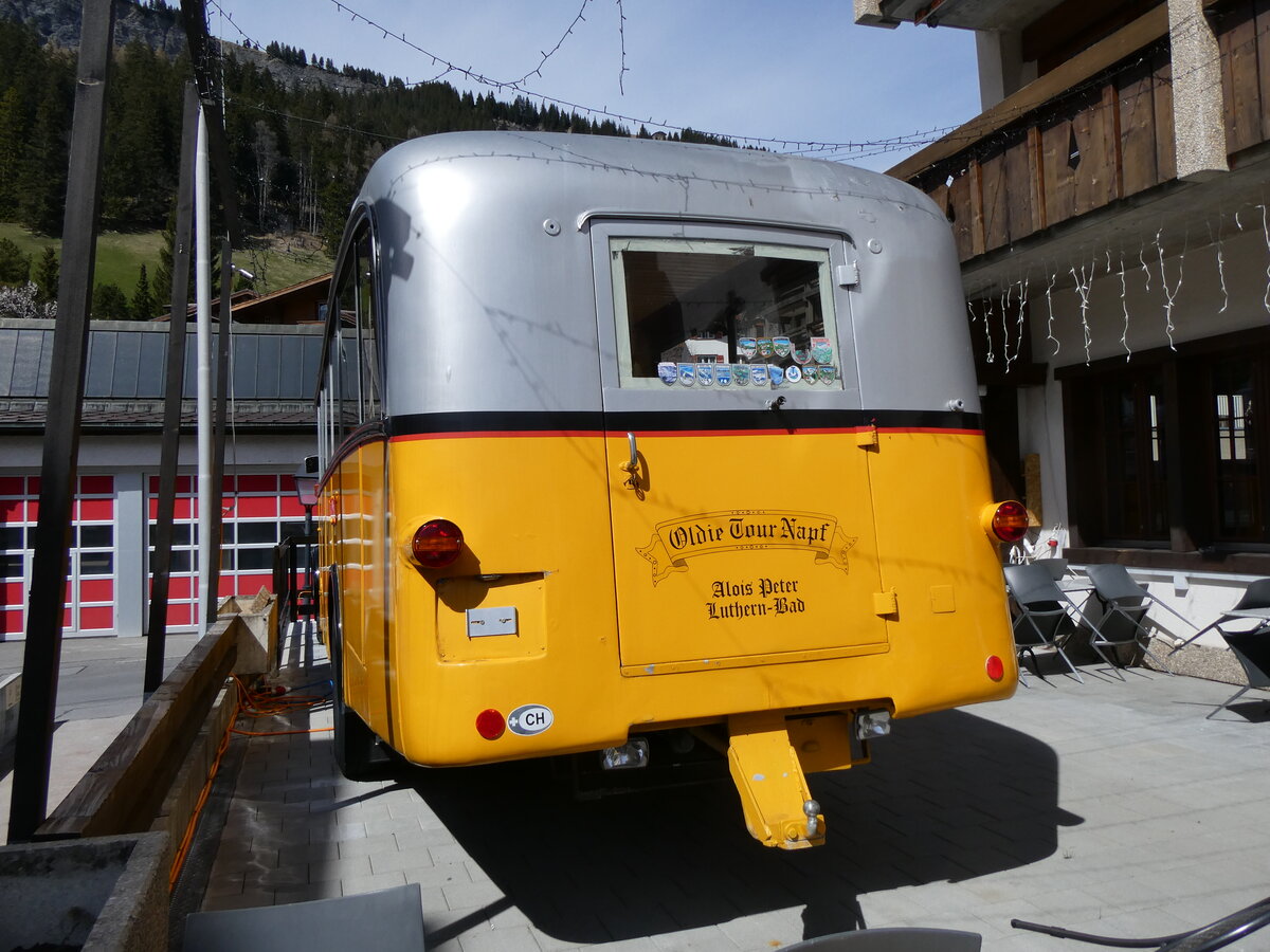 (261'009) - Peter, Luthern Bad - FBW/Gangloff (ex Reusser, Bassersdorf; ex Panel, Pverenges; ex P 24'562; ex P 1351) am 5. April 2024 in Adelboden, Hotel Beau Site