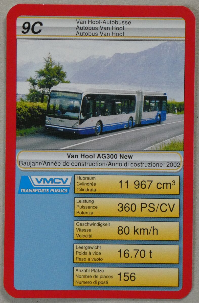 (261'585) - Quartett-Spielkarte mit VMCV Van Hool AG300 New Nr. 60 am 20. April 2024 in Thun