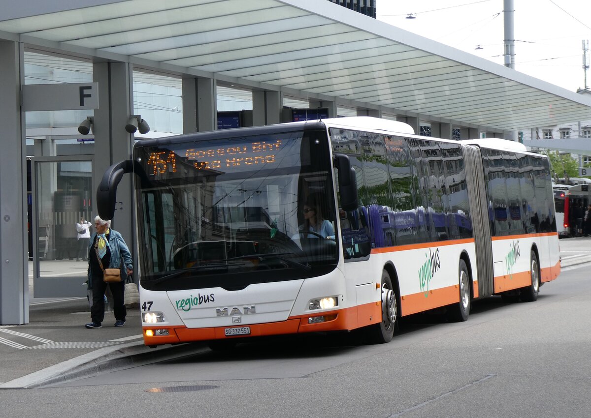 (262'796) - Regiobus, Gossau - Nr. 47/SG 332'551 - MAN am 24. Mai 2024 beim Bahnhof St. Gallen