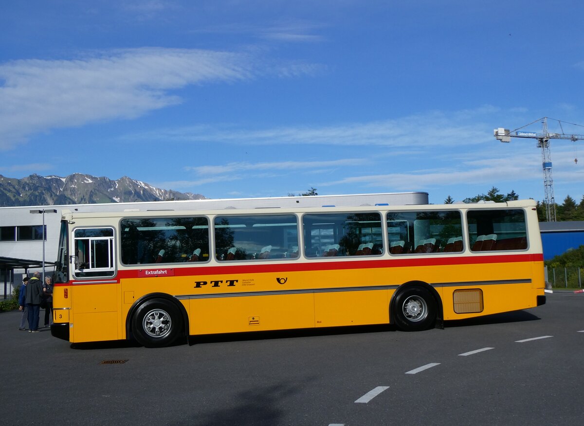 (263'169) - Kolb, Grasswil - Nr. 3/BE 93'915 - Saurer/R&J (ex Schmocker, Stechelberg Nr. 3/PID 2409; ex Schmocker, Stechelberg Nr. 1; ex Gertsch, Stechelberg Nr. 1) am 26. Mai 2024 in Thun-Allmendingen, VPZ