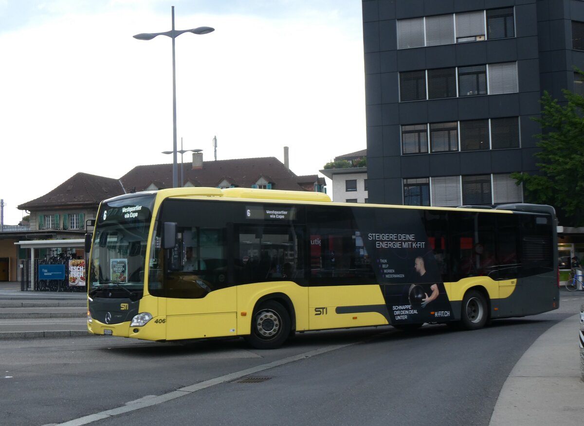 (264'814) - STI Thun - Nr. 406/BE 820'406 - Mercedes am 15. Juli 2024 beim Bahnhof Thun