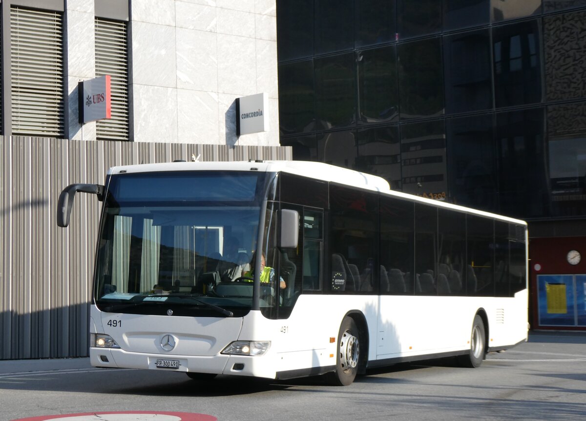 (265'099) - Intertours, Domdidier - Nr. 491/FR 300'491 - Mercedes (ex Steiner, Ortschwaben Nr. 12/PID 4289) am 28. Juli 2024 beim Bahnhof Visp