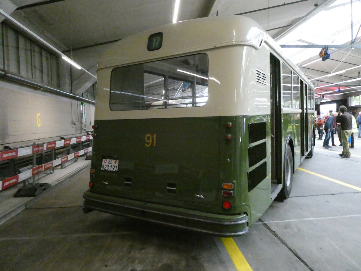 (266'974) - SVB Bern (Bernmobil historique) - Nr. 91/BE 823'191 - Saurer/R&J am 14. September 2024 in Bern, Garage Europaplatz