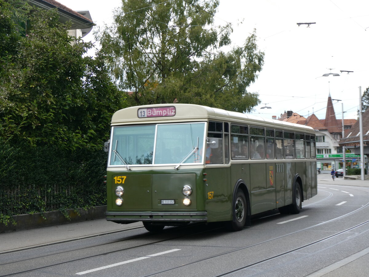 (267'009) - SVB Bern (Bernmobil historique) - Nr. 157/BE 113'157 - FBW/Gangloff am 14. September 2024 in Bern, Bachmtteli