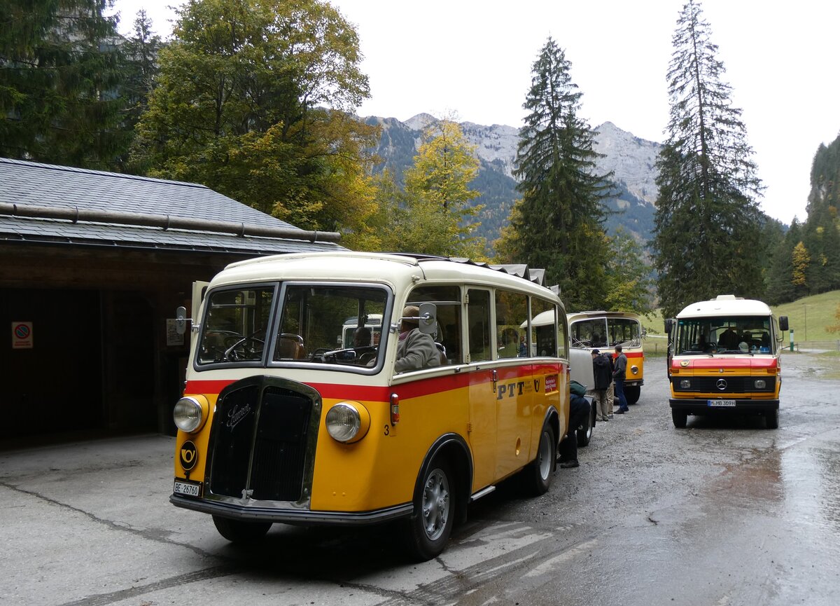 (268'061) - Schmid, Thrishaus - Nr. 3/BE 26'760 - Saurer/Gangloff (ex Geiger, Adelboden Nr. 3) am 12. Oktober 2024 in Kiental, Tschingel