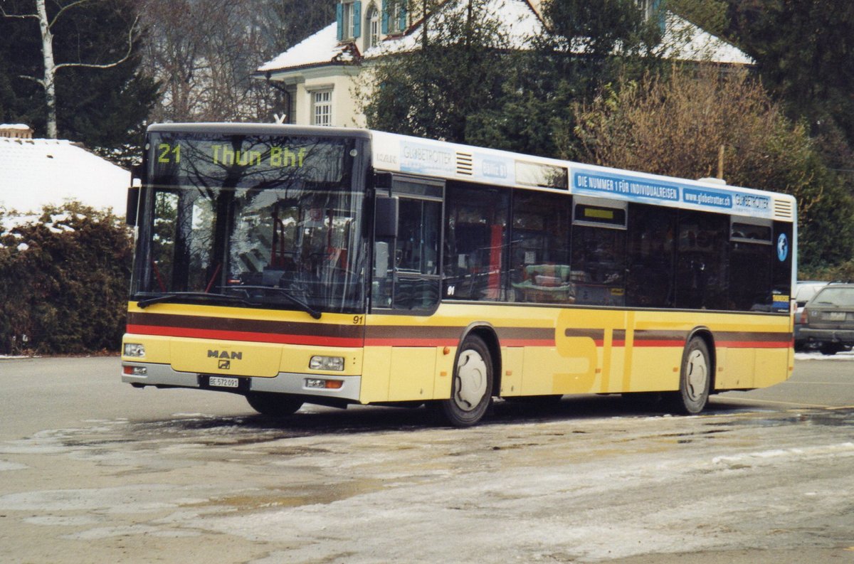 (R 4028) - Aus dem Archiv: STI Thun - Nr. 91/BE 572'091 - MAN am 19. Februar 2005 bei der Schifflndte Thun